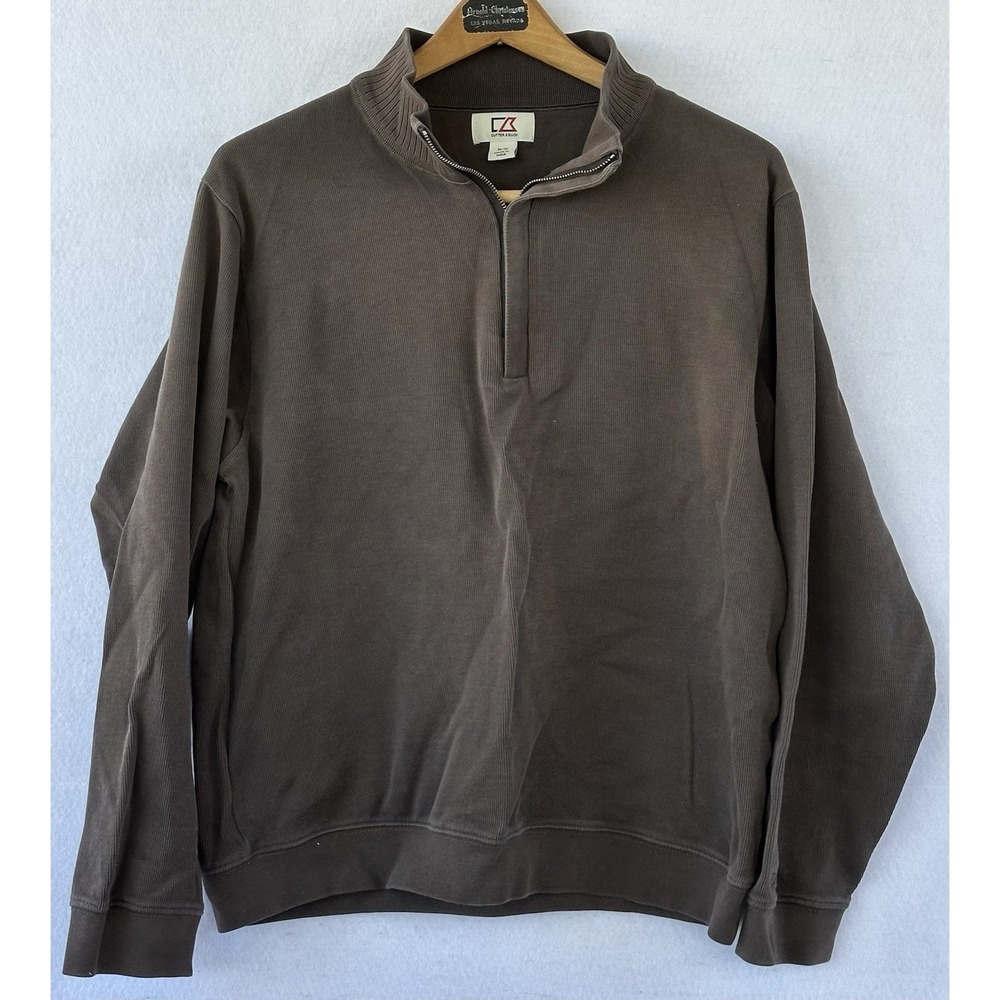 CUTTER & BUCK 1/4 Zip Pullover Sweater Sz M Supima Cotton Brown Men's
